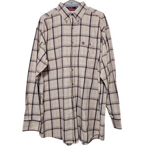 Wrangler George Straight Cowboy Cut Long Sleeve Brown Tan‎ Plaid Button Shirt XL